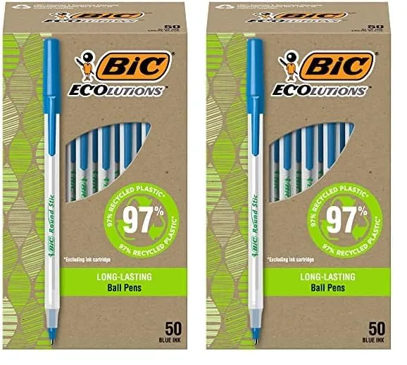 BIC Ecolutions Round Stic Ballpoint Pens, 1.0 mm, 50-Count