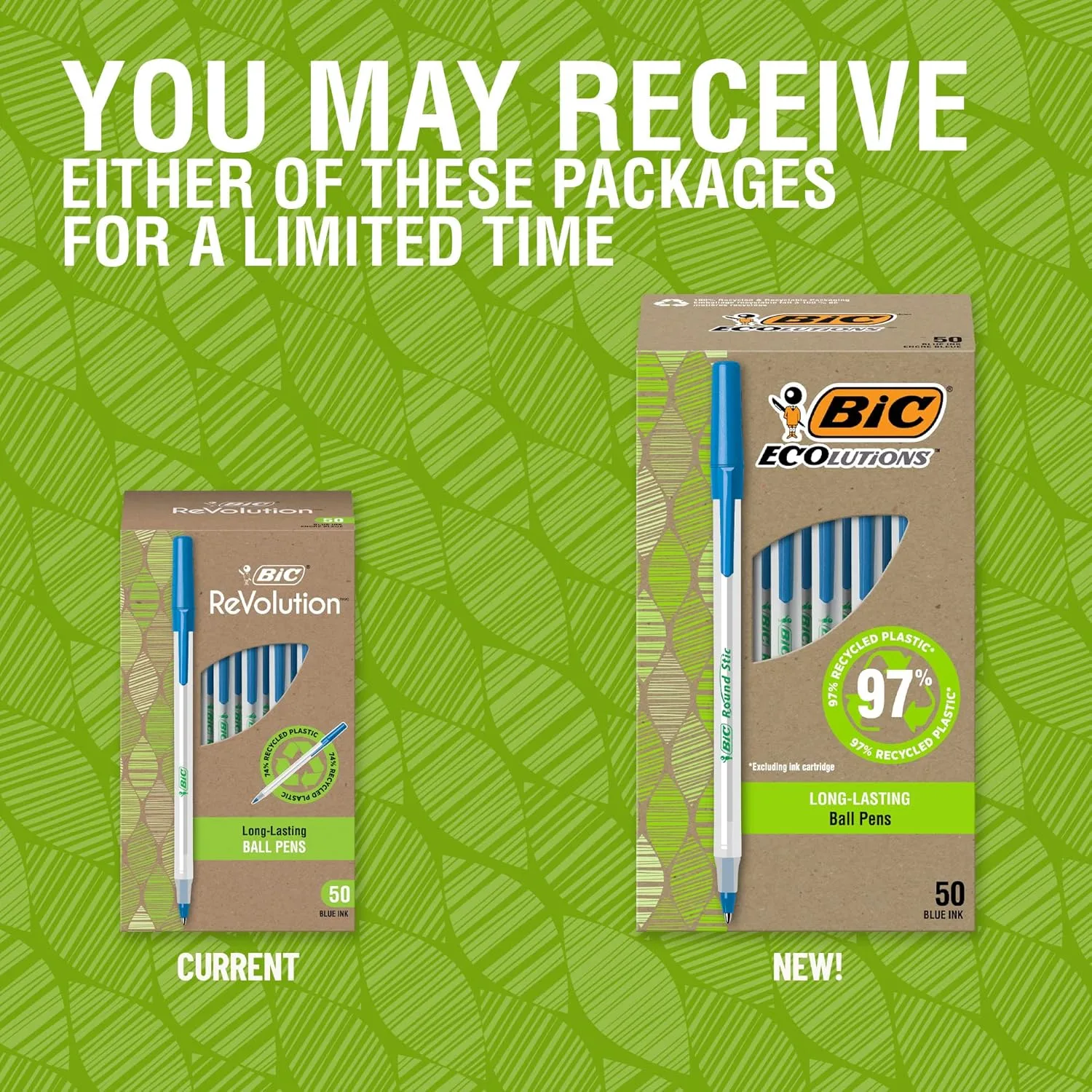 BIC Ecolutions Round Stic Ballpoint Pens, 1.0 mm, 50-Count