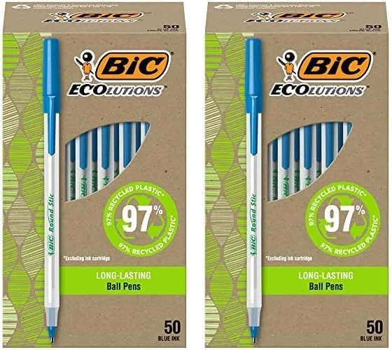 BIC Ecolutions Round Stic Ballpoint Pens, 1.0 mm, 50-Count