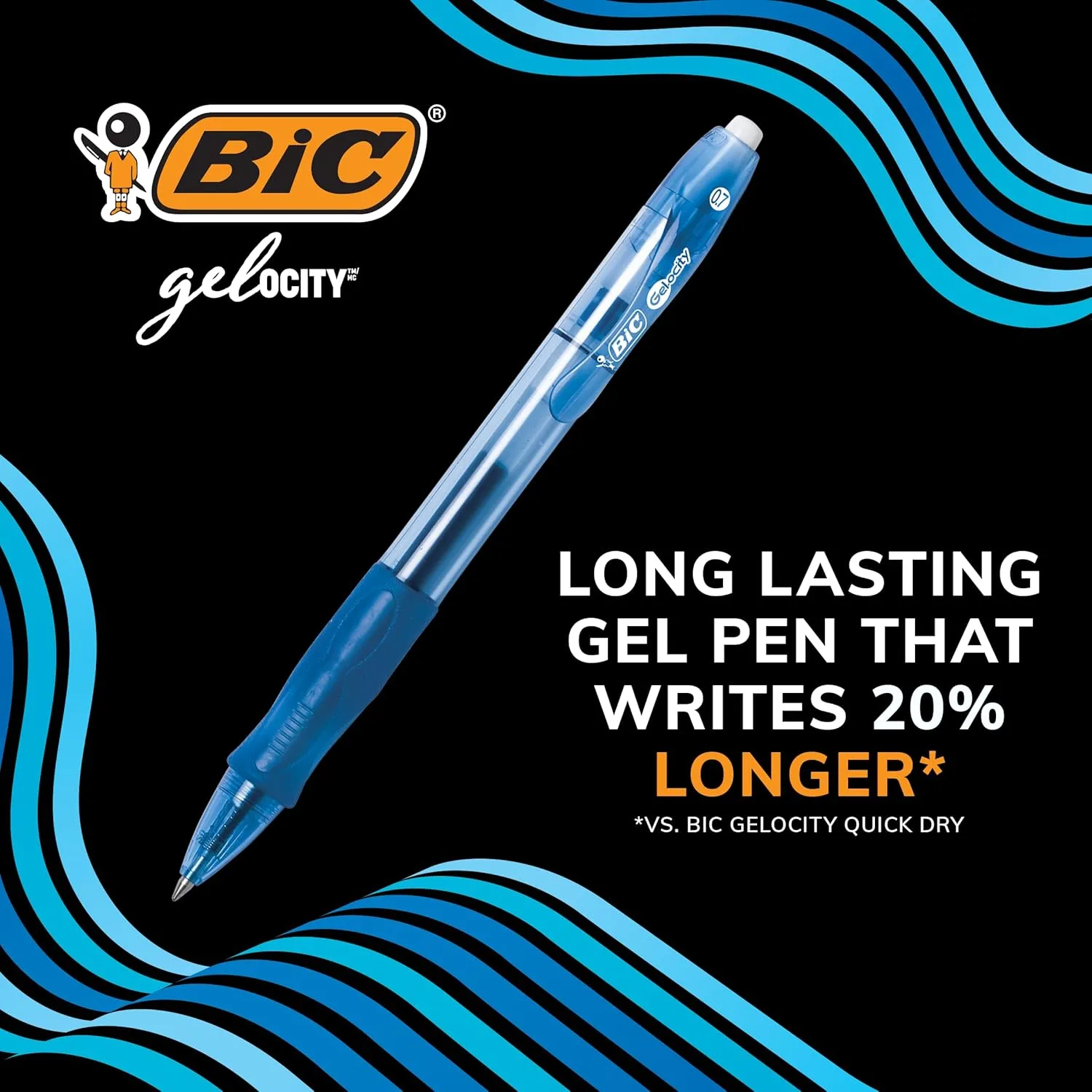BIC Gelocity Original Black Gel Pens, Medium Point (0.7mm), 24-Count Pack, Retractable Gel Pens With Comfortable Grip Black 24 Count (Pack of 1)