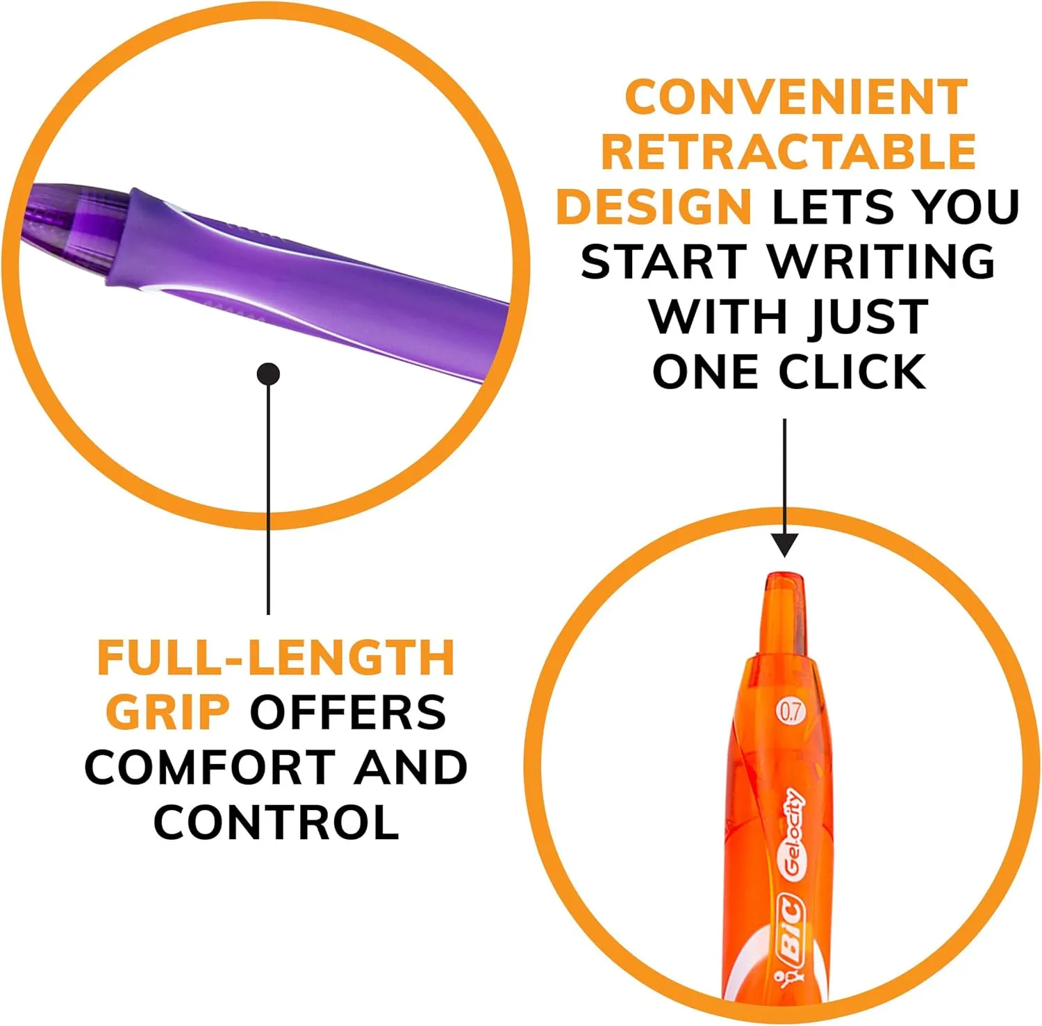 BIC Gelocity Quick Dry Assorted Colors Gel Pens, Medium Point (0.7mm), 8-Count Pack, Retractable Gel Pens With Comfortable Full Grip