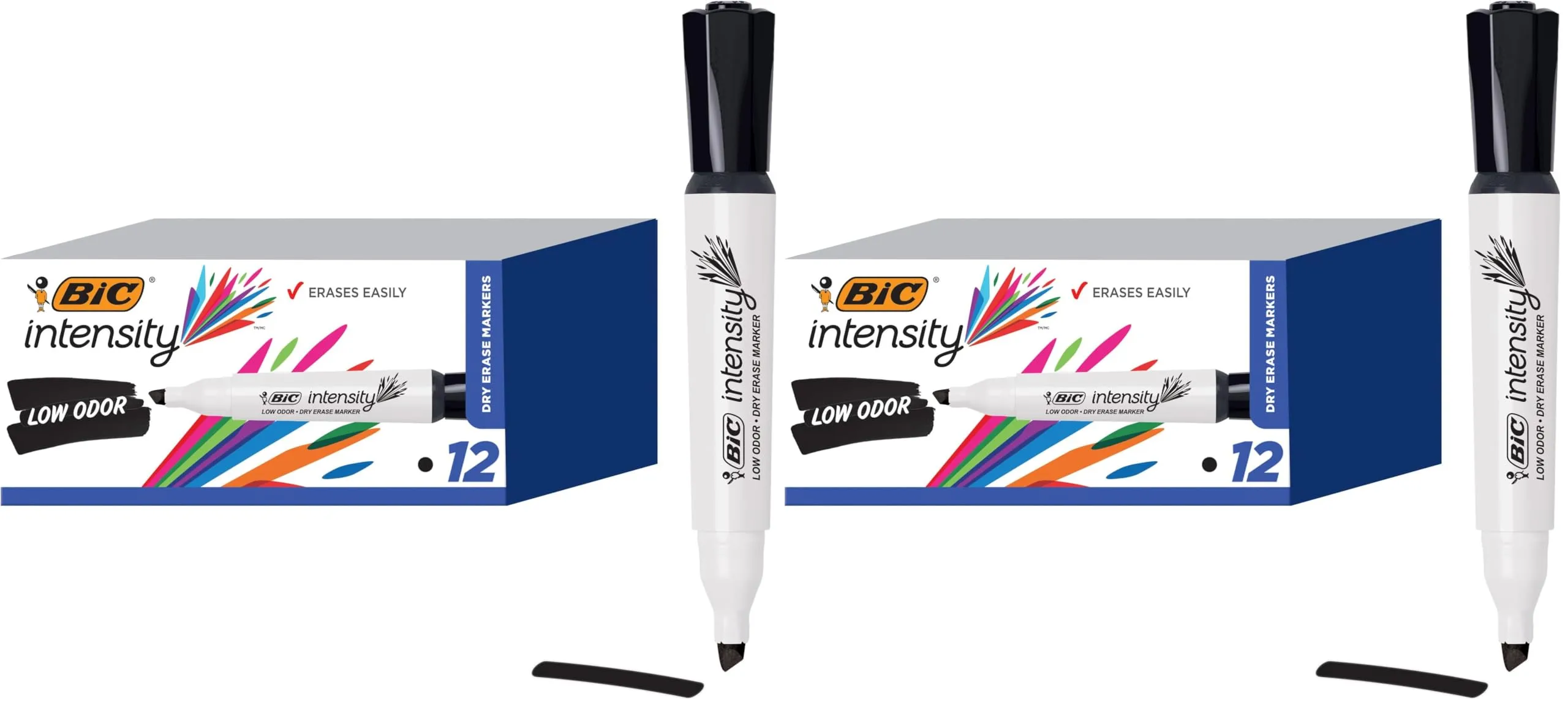 BIC Intensity Low Odor Black Chisel Tip Dry Erase Markers, 12 Count
