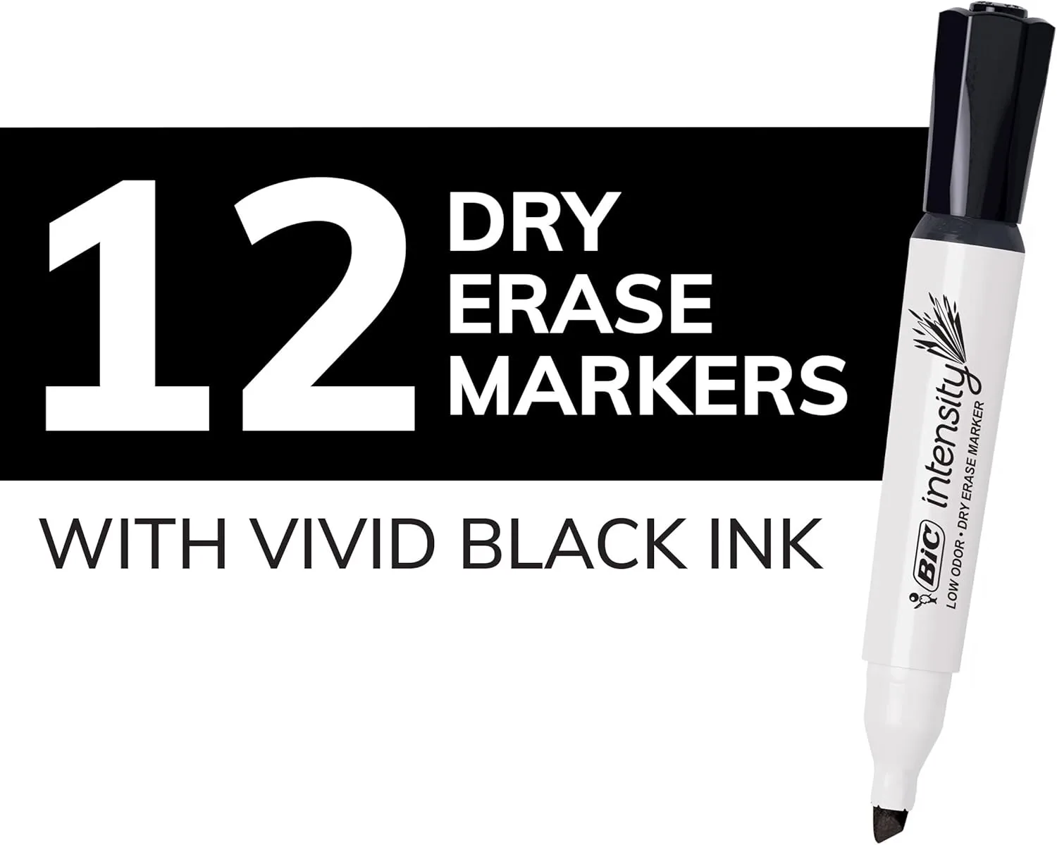 BIC Intensity Low Odor Black Chisel Tip Dry Erase Markers, 12 Count
