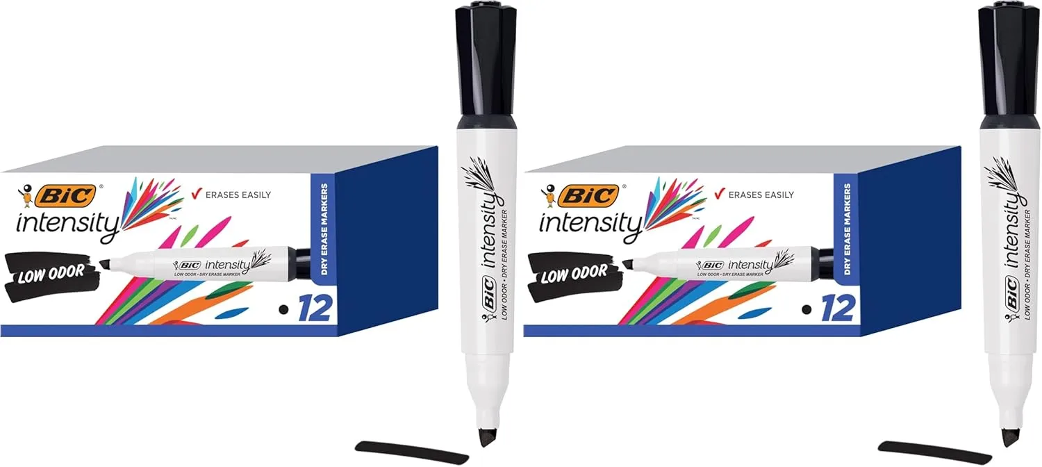 BIC Intensity Low Odor Black Chisel Tip Dry Erase Markers, 12 Count