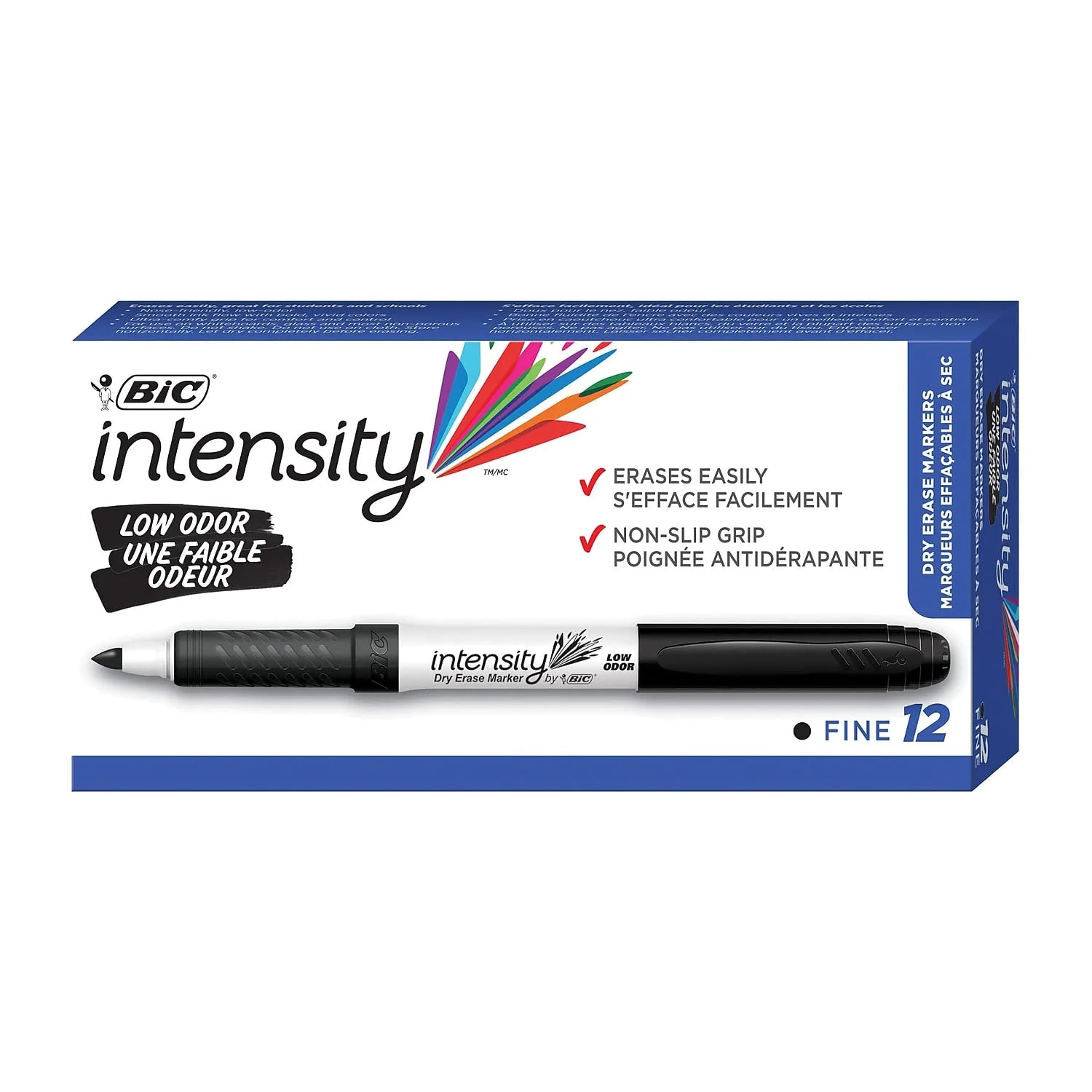 BIC Intensity Black Low Odor Dry Erase Markers, Fine Tip, 12-Count
