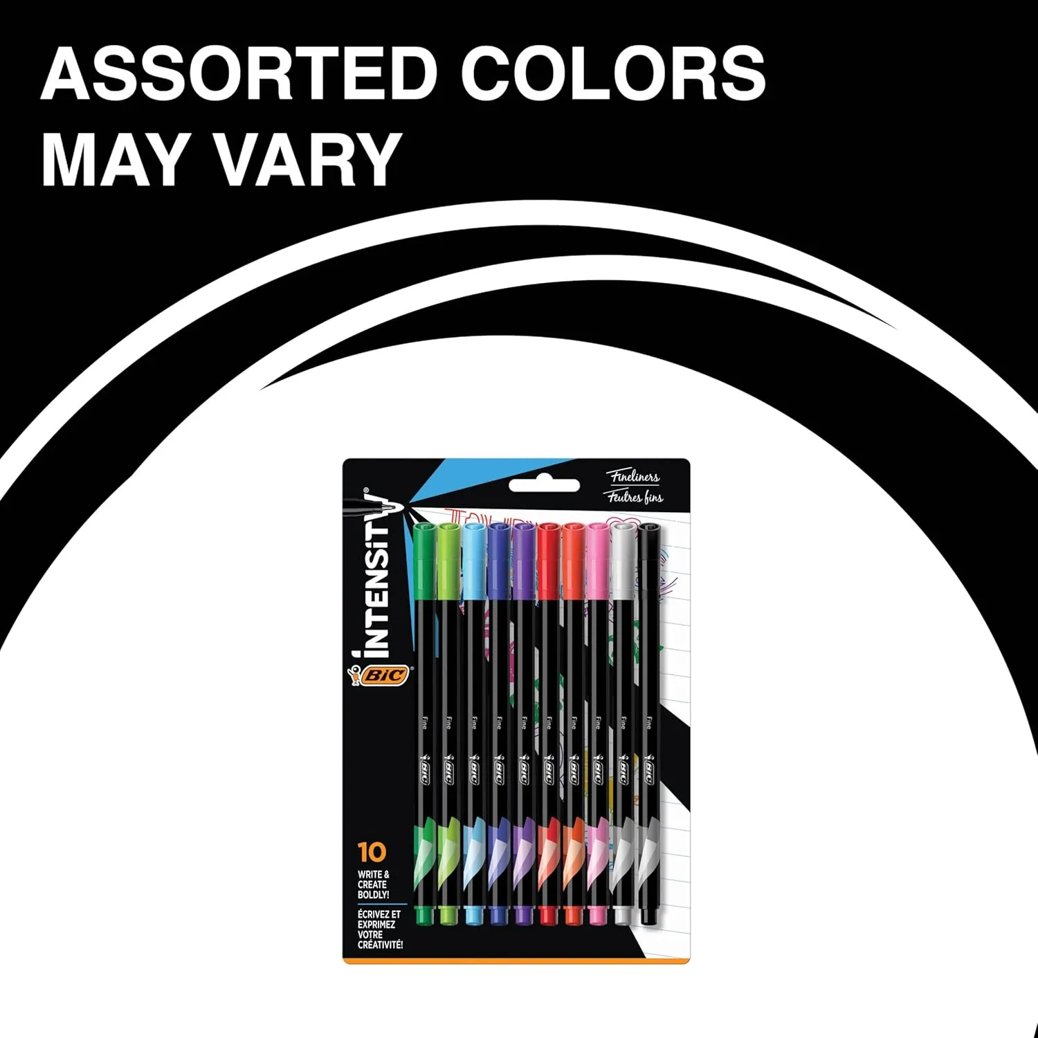 BIC Intensity Fineliner Marker Pen Set, Fine Point Pens (0.4 mm), Assorted Colors, 10-Count Pack, Markers for School Fine Point 10 Count (Pack of 1)