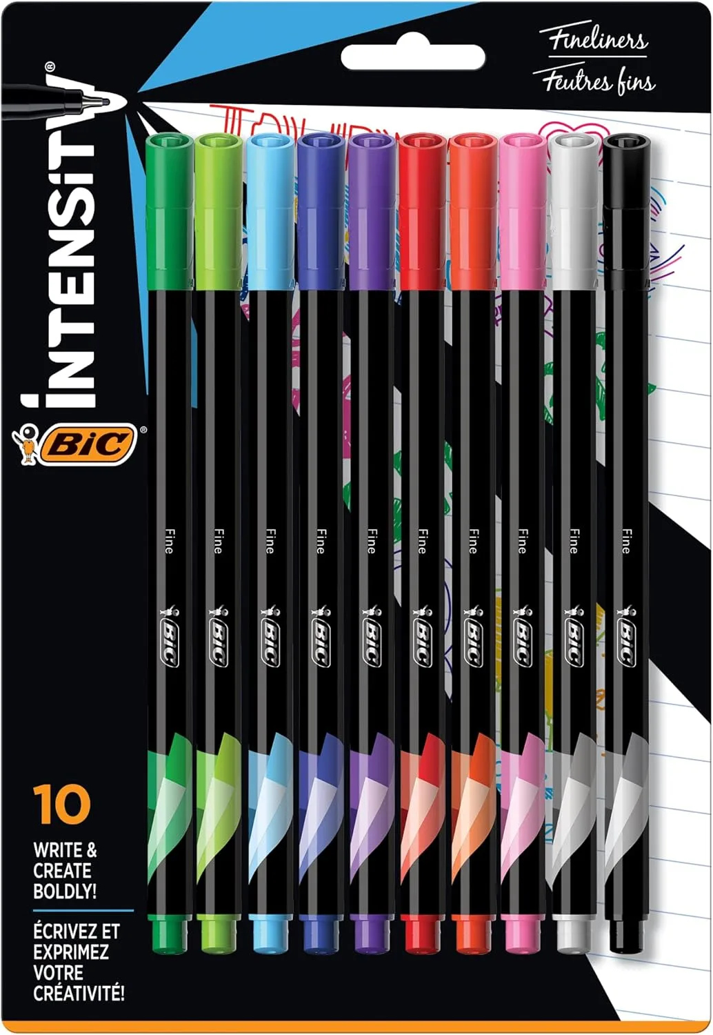 BIC Intensity Fineliner Marker Pen Set, Fine Point Pens (0.4 mm), Assorted Colors, 10-Count Pack, Markers for School Fine Point 10 Count (Pack of 1)