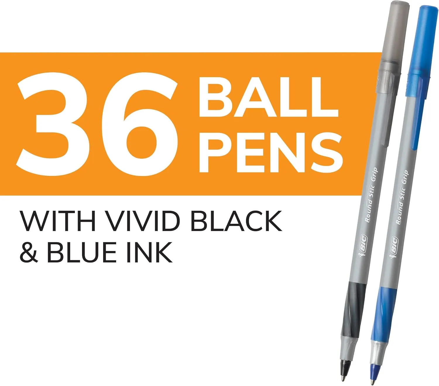 BIC Round Stic Grip Xtra Comfort Assorted Colors Ballpoint Pens, Medium Point (1.2mm), 36-Count Pack