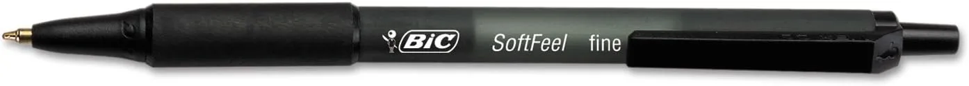 BIC Soft Feel Black Retractable Ballpoint Pens, Fine Point (0.8mm), 12-Count Pack