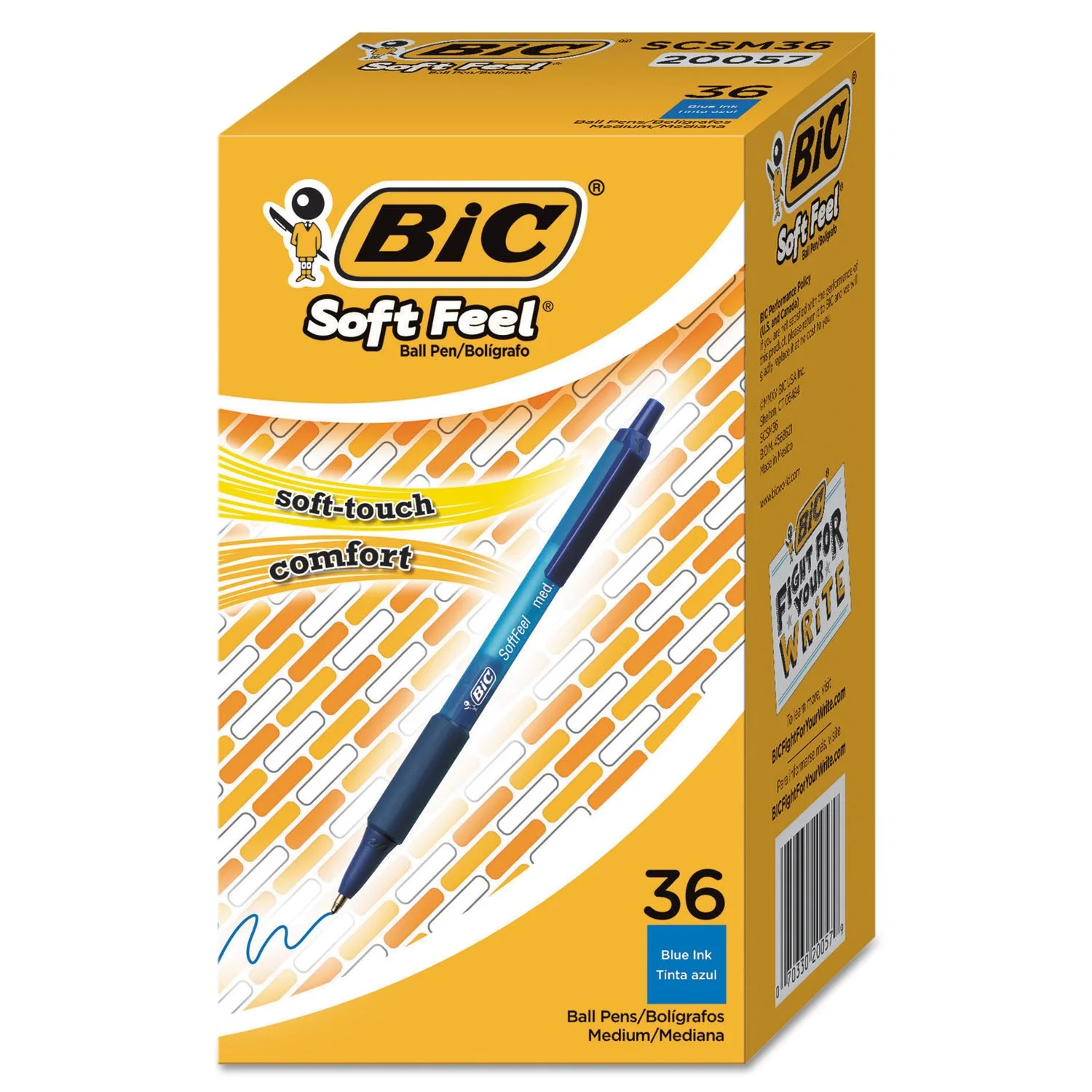 BIC Soft Feel Blue Retractable Ballpoint Pens, Medium Point (1.0mm), 36-Count