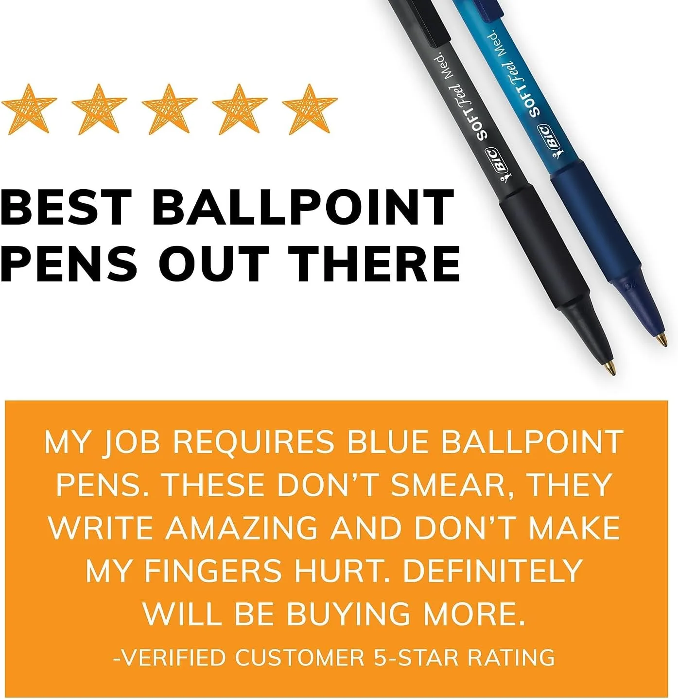 BIC Soft Feel Blue Retractable Ballpoint Pens, Medium Point (1.0mm), 36-Count
