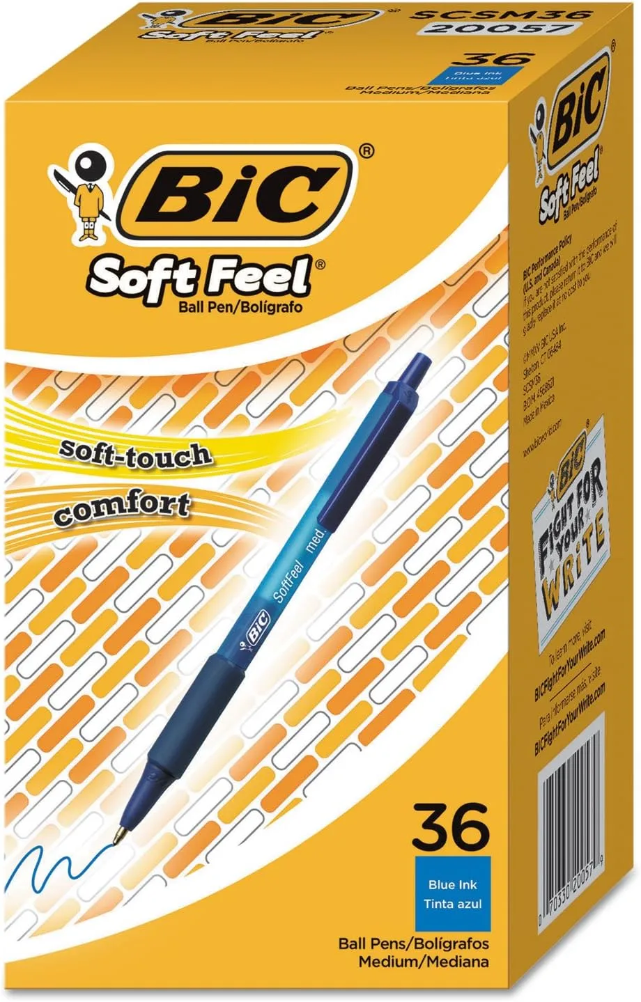 BIC Soft Feel Blue Retractable Ballpoint Pens, Medium Point (1.0mm), 36-Count