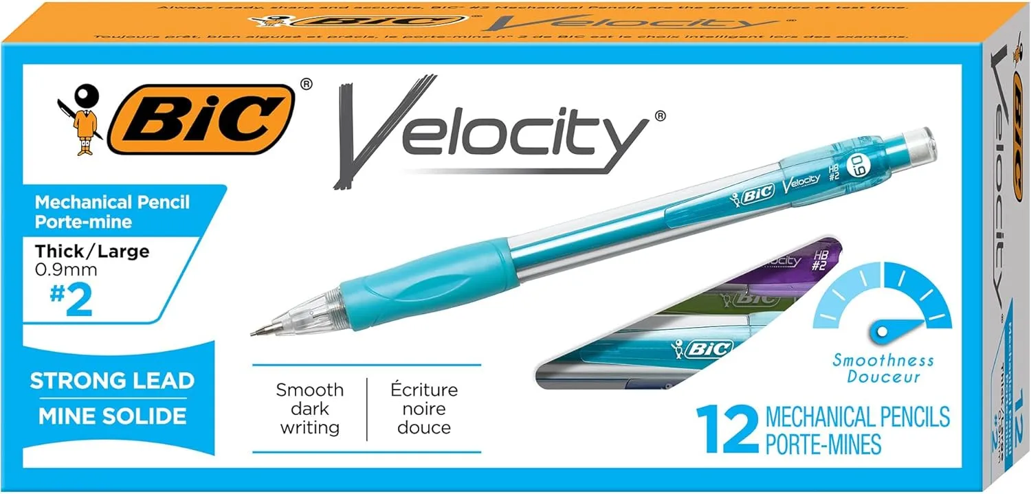 BIC Velocity Strong Lead Mechanical Pencils, Thick Point (0.9mm), 12-Count