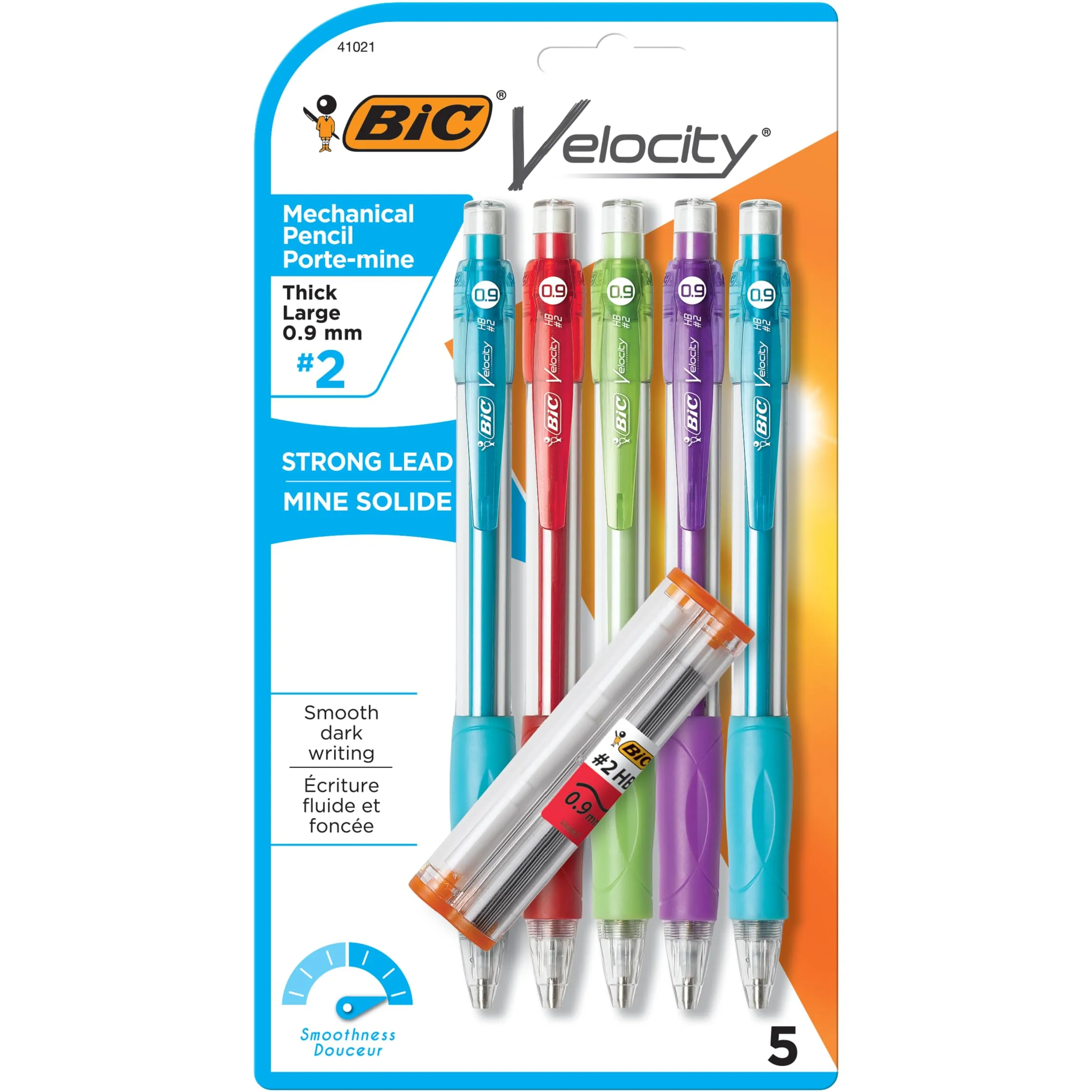 BIC Velocity Mechanical Pencils, 0.9mm Thick Point, 5-Count, Assorted Colors