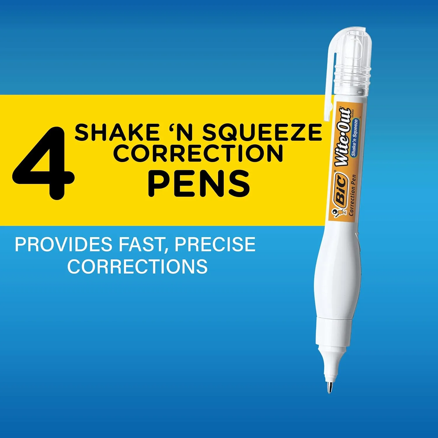 BIC Wite-Out Shake 'n Squeeze Correction Pen, 8 ml, 4-Pack