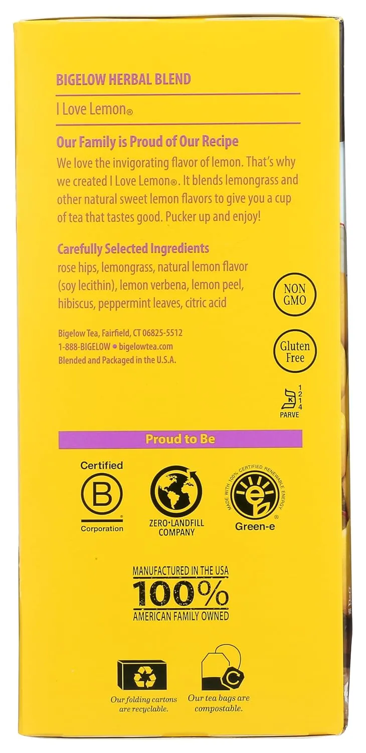Bigelow I Love Lemon Herbal Tea Bags, Box Of 28