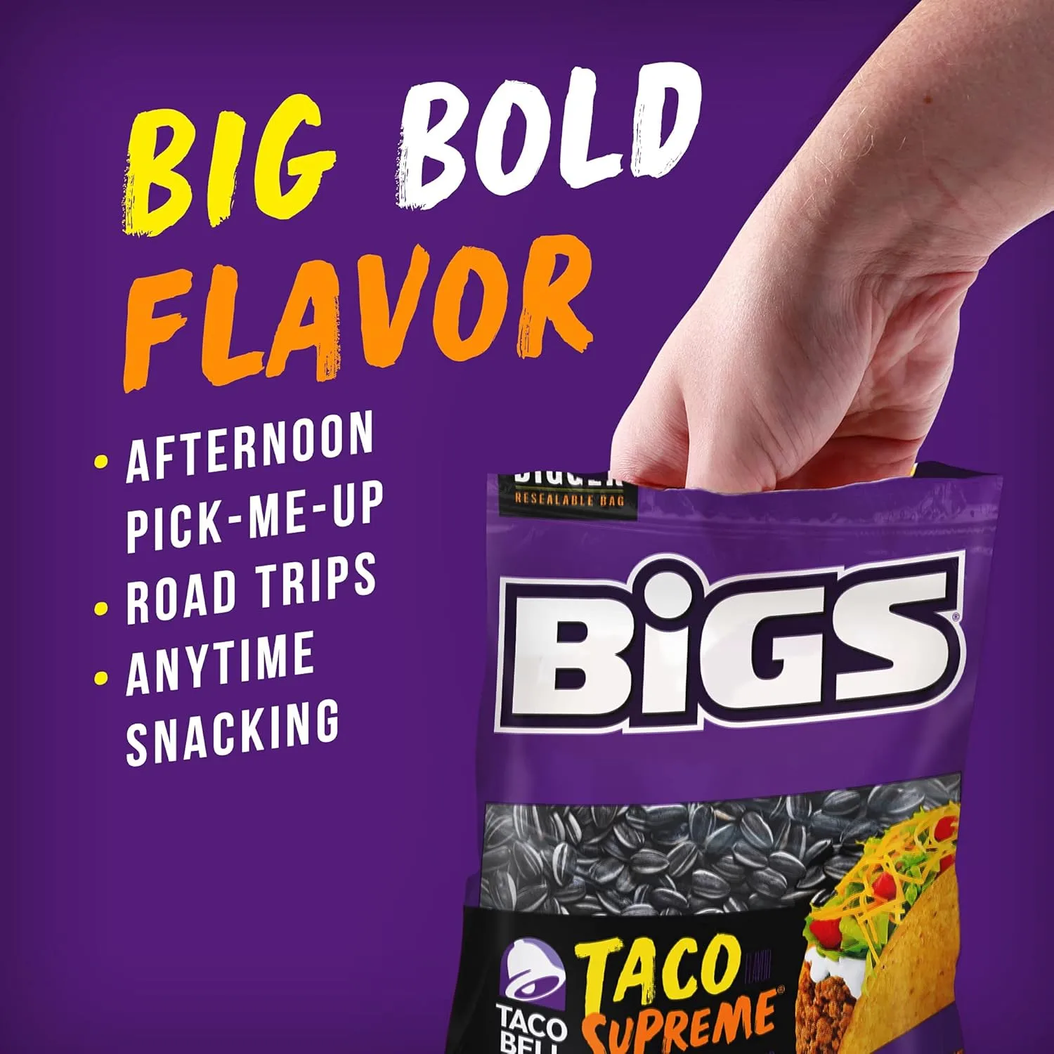 BIGS Sunflower Seeds, Taco Bell Taco Supreme Flavor, 5.35 oz. (Pack of 12)
