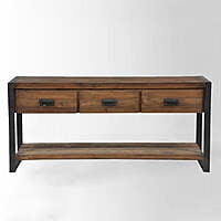 Industrial Solid Wood Media Cabinet with Drawers & Shelf