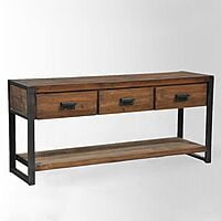 Industrial Solid Wood Media Cabinet with Drawers & Shelf