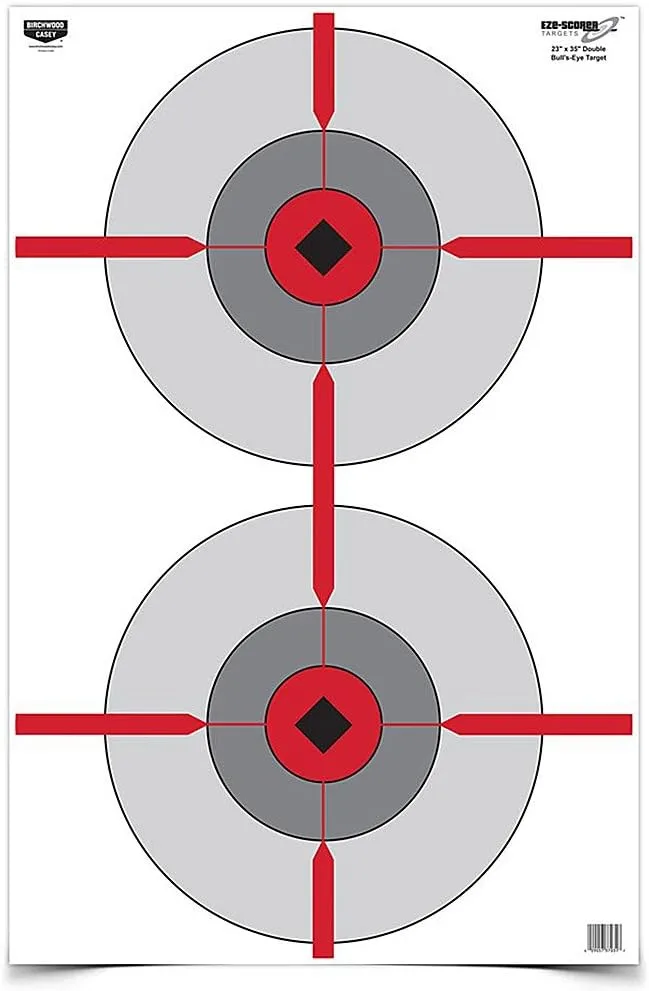 BIRCHWOOD CASEY 23" x 35" Eze-Scorer Double Bull's-Eye Shoot-Up Brilliant White Paper Targets for Indoor and Outdoor Use