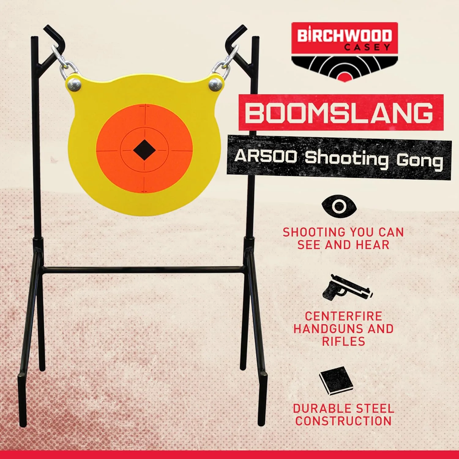 Birchwood Casey World of Targets Boomslang AR500 Steel Durable 0.5" Thick 9.5" Diameter Shooting Gong Target with Stand