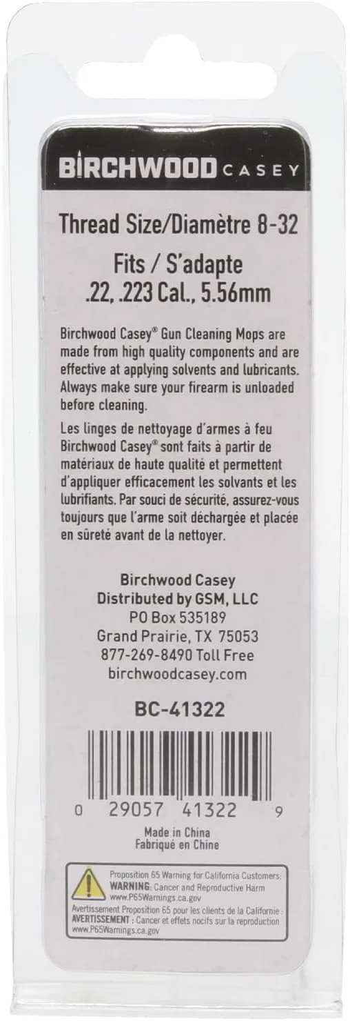 Birchwood Casey Durable Versatile Gun Maintenance Scrubbing Cleaning Cotton Bore Mop
