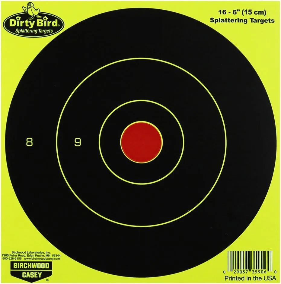 BIRCHWOOD CASEY Dirty Bird Bull's-Eye Yellow Splattering Targets for Indoor and Outdoor Use