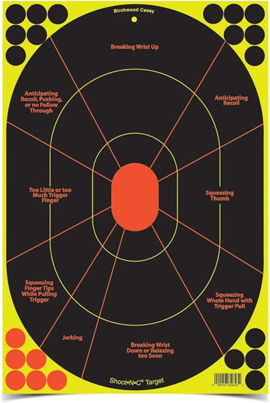 BIRCHWOOD CASEY Shoot-N-C 12" X 18" Combo 5 Reactive Targets - 3 Handgun Trainer & 2 Bad Guy Silhouette Targets