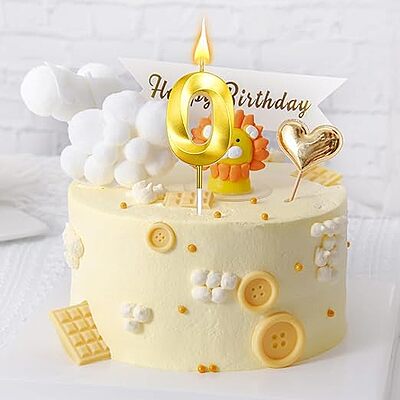 Number - 0 Gold Candle for Birthday or Anniversary Celebration