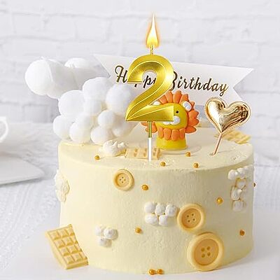 Number - 2 Gold Candle for Birthday or Anniversary Celebration