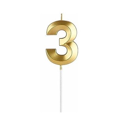 Number - 3 Gold Candle for Birthday or Anniversary Celebration