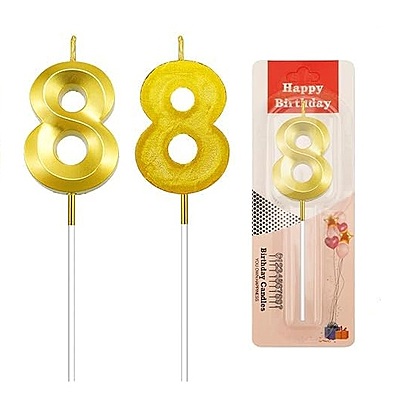 Number - 8 Gold Candle for Birthday or Anniversary Celebration