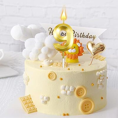 Number - 9 Gold Candle for Birthday or Anniversary Celebration