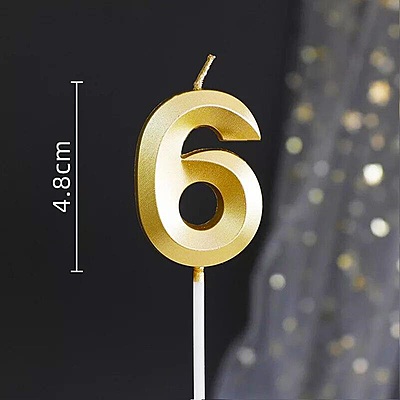 Number - 6 Gold Candle for Birthday or Anniversary Celebration