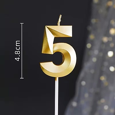 Number - 5 Gold Candle for Birthday or Anniversary Celebration