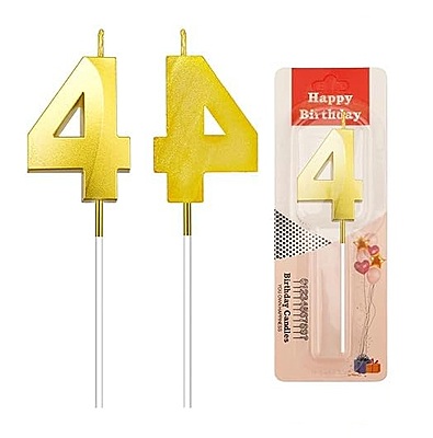 Number - 4 Gold Candle for Birthday or Anniversary Celebration