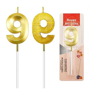 Number - 9 Gold Candle for Birthday or Anniversary Celebration