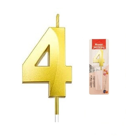 Number - 4 Gold Candle for Birthday or Anniversary Celebration
