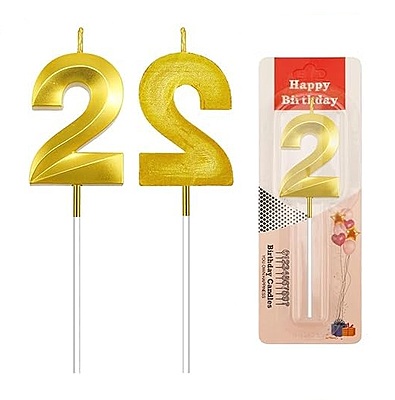 Number - 2 Gold Candle for Birthday or Anniversary Celebration