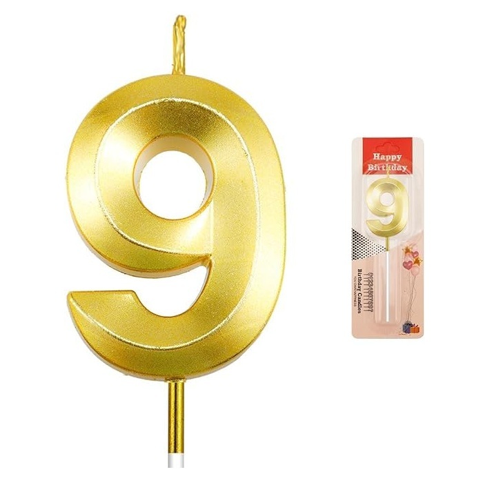 Number - 9 Gold Candle for Birthday or Anniversary Celebration