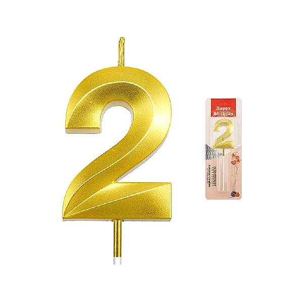 Number - 2 Gold Candle for Birthday or Anniversary Celebration