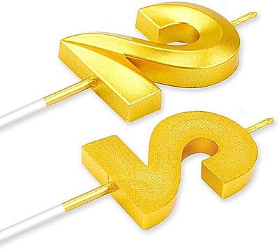 Number - 2 Gold Candle for Birthday or Anniversary Celebration