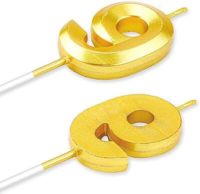 Number - 9 Gold Candle for Birthday or Anniversary Celebration