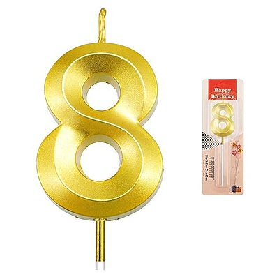 Number - 8 Gold Candle for Birthday or Anniversary Celebration