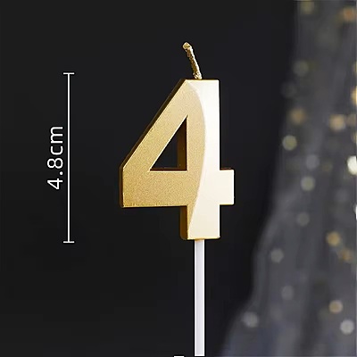 Number - 4 Gold Candle for Birthday or Anniversary Celebration