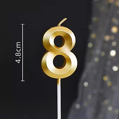Number - 8 Gold Candle for Birthday or Anniversary Celebration