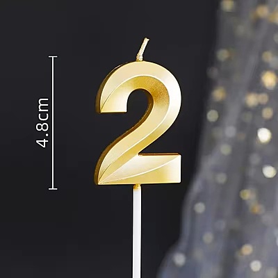 Number - 2 Gold Candle for Birthday or Anniversary Celebration