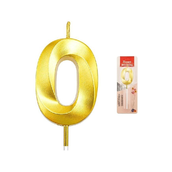 Number - 0 Gold Candle for Birthday or Anniversary Celebration