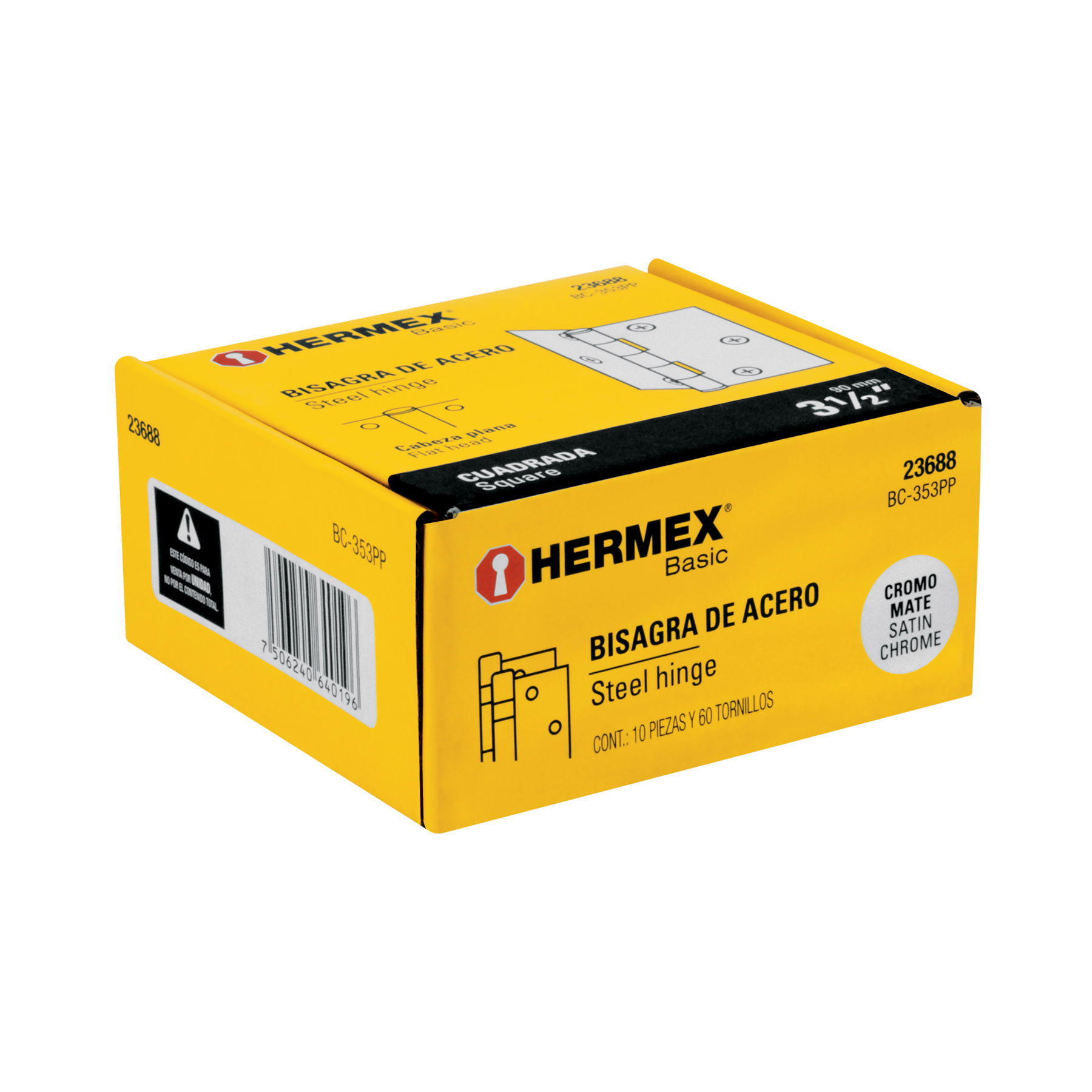 Bisagra cuadrada 3-1/2', acero cromo mate,plana,Hermex Basic - BC-353PP / 23688