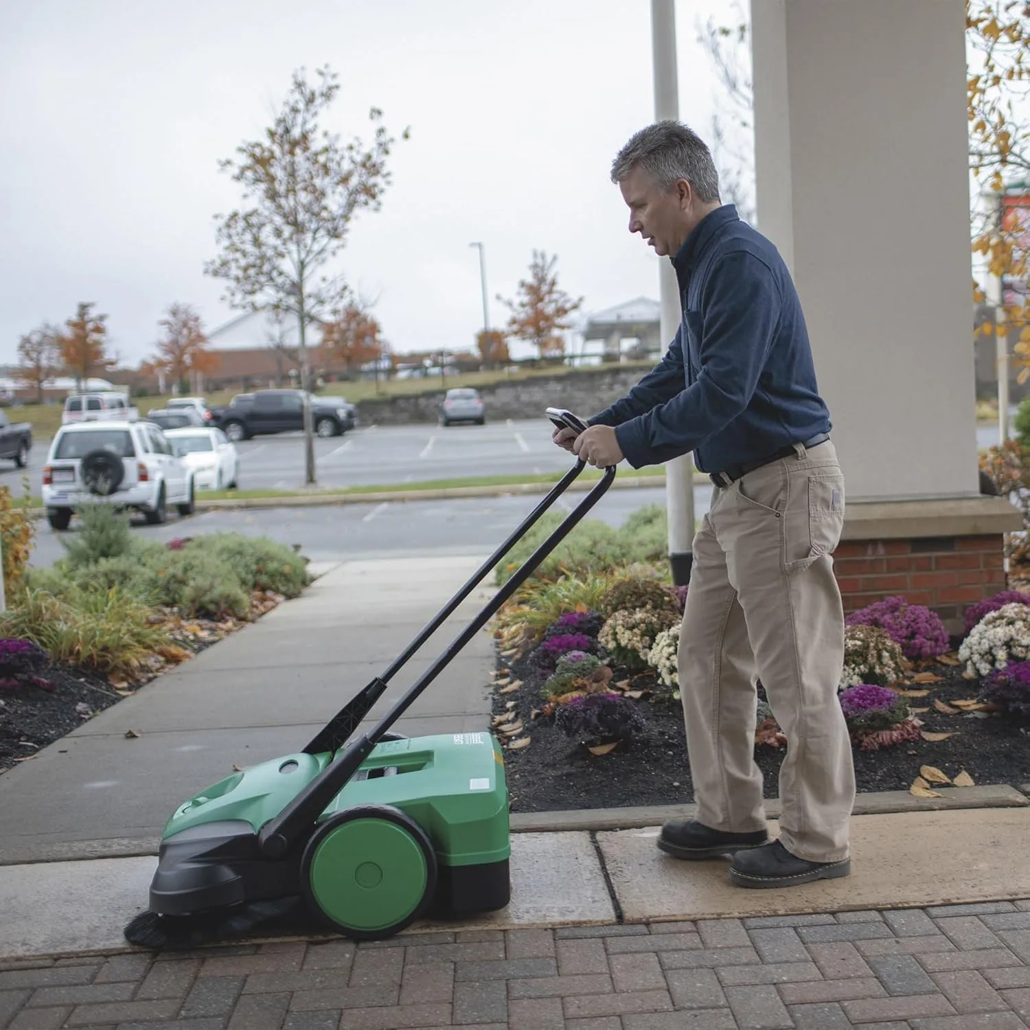 Bissell Commercial Deluxe Triple Brush Push Sweeper, 38in, 13.2 Gal, Green